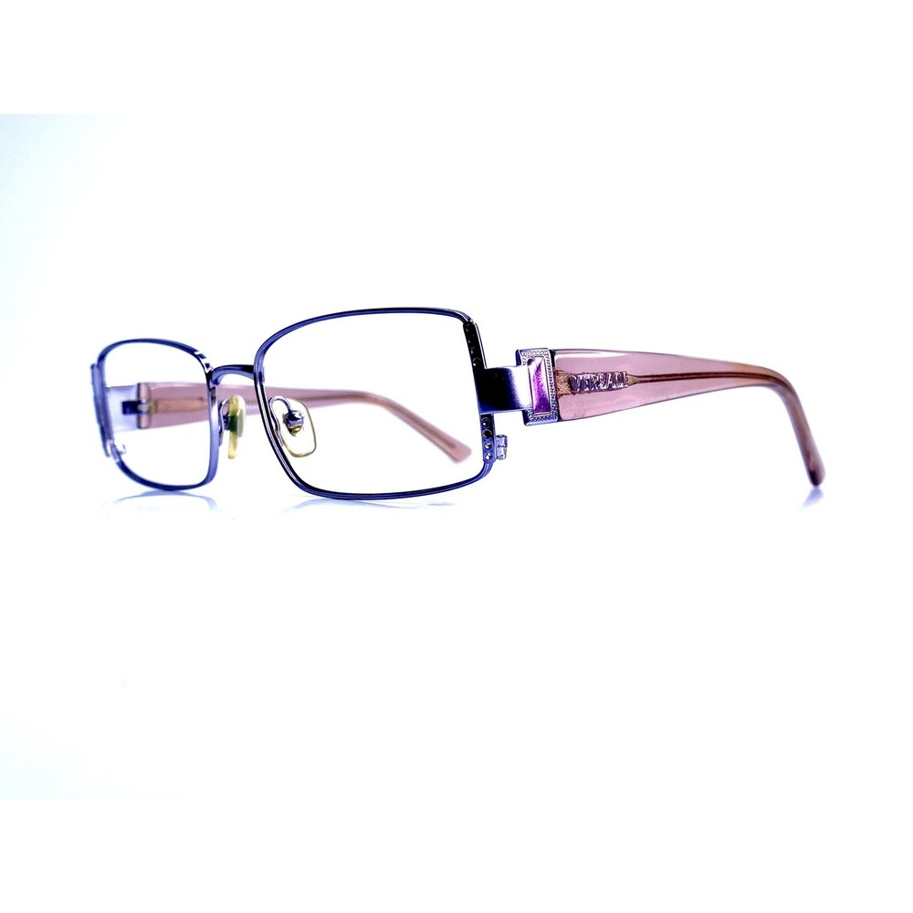 Versace Matte Purple Metal Rectangular Glasses Clear Pink Temple MOD 52 16 130 - Picture 2 of 8